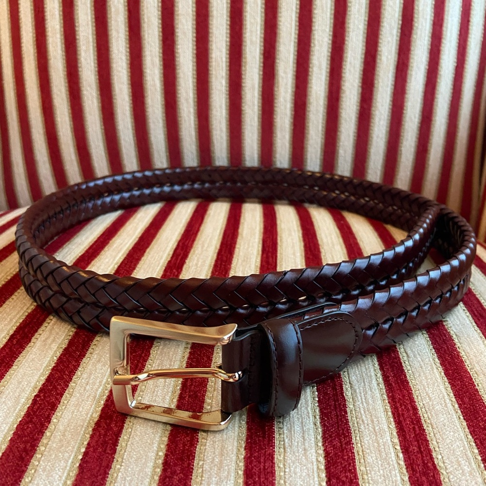 Brooks Brothers Mens Braided Leather Belt, Burgundy, size 34